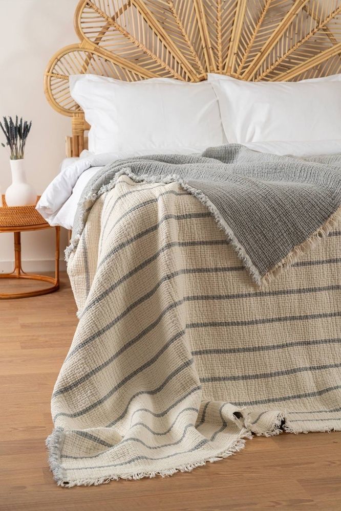 Покривало муслінове Saheser Striped gri, Светло-серый, Евро, 230х250 см