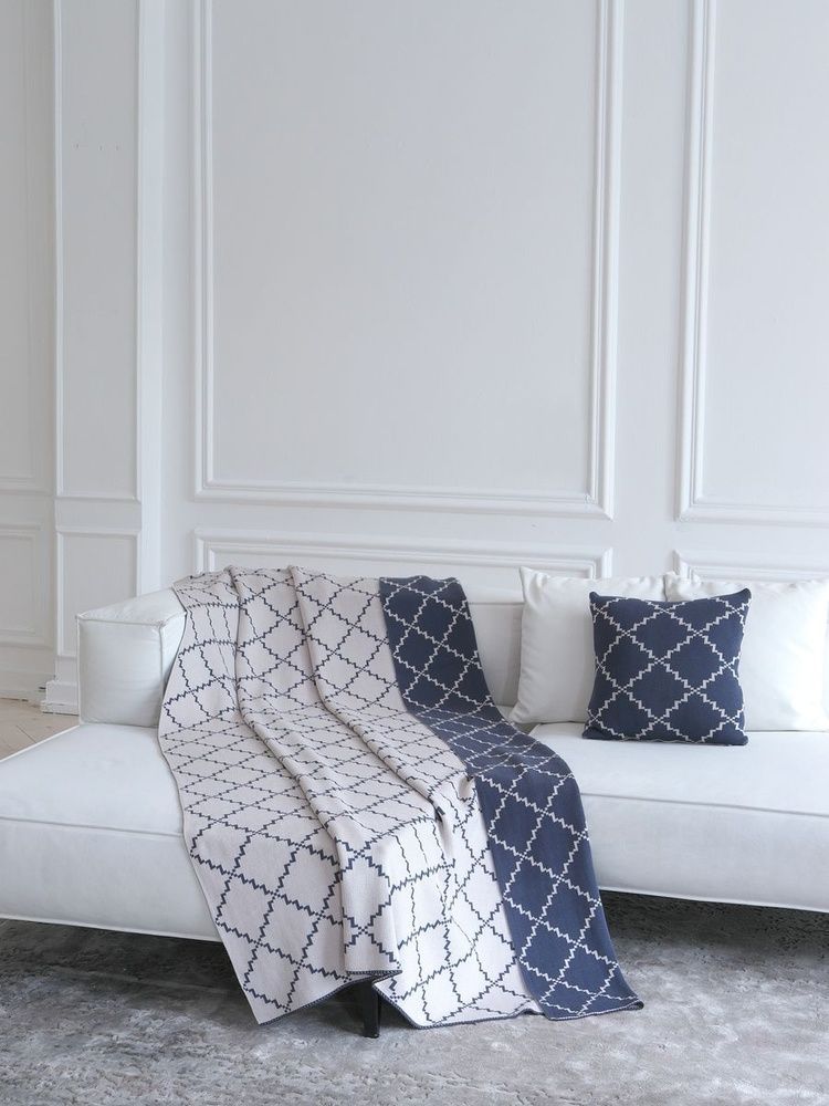 Плед хлопок LA MODNO DIAMOND Blueberry-Beige