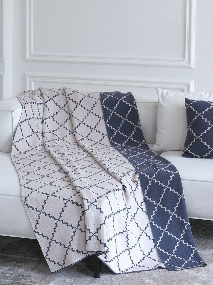 Плед хлопок LA MODNO DIAMOND Blueberry-Beige