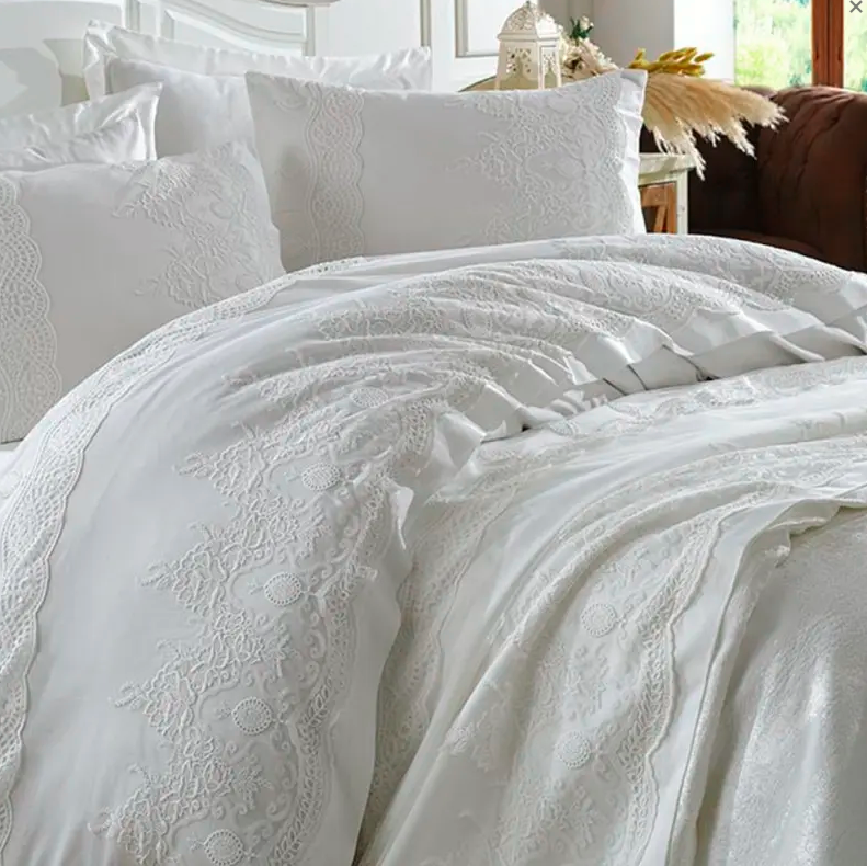 Комплект постельное белье с покрывалом Dantela Vita Duru krem