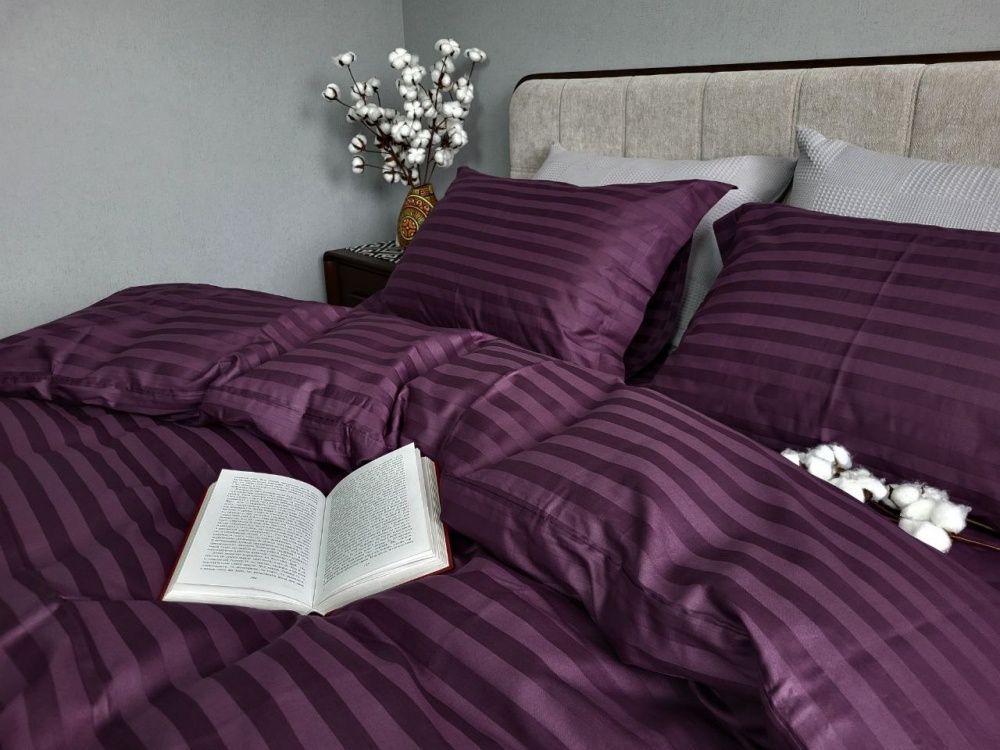 Постельное бельё сатин-страйп премиум Комфорт Текстиль Stripe PREMIUM, PURPLE FOAM 2/2см