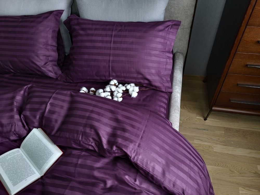 Постельное бельё сатин-страйп премиум Комфорт Текстиль Stripe PREMIUM, PURPLE FOAM 2/2см