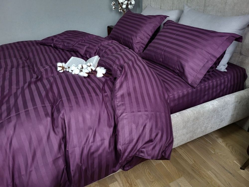 Постельное бельё сатин-страйп премиум Комфорт Текстиль Stripe PREMIUM, PURPLE FOAM 2/2см
