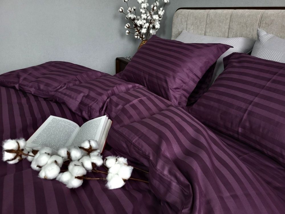 Постельное бельё сатин-страйп премиум Комфорт Текстиль Stripe PREMIUM, PURPLE FOAM 2/2см