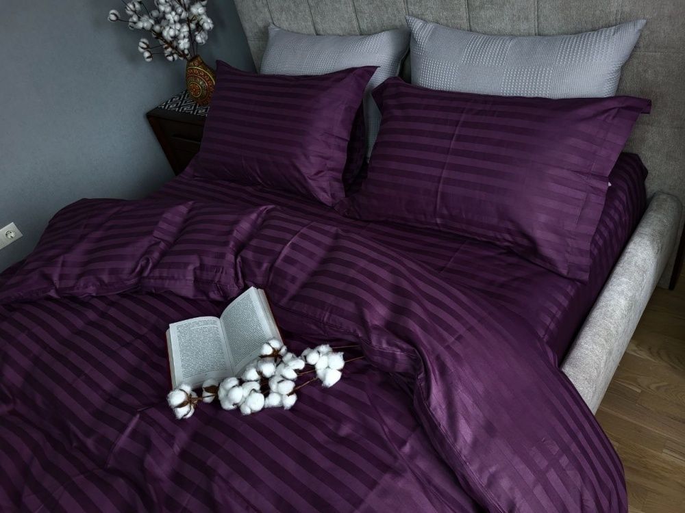 Постельное бельё сатин-страйп премиум Комфорт Текстиль Stripe PREMIUM, PURPLE FOAM 2/2см