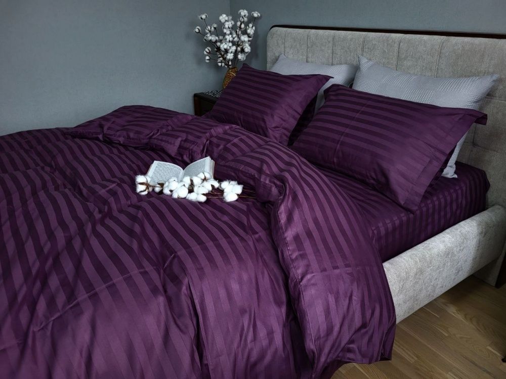 Постельное бельё сатин-страйп премиум Комфорт Текстиль Stripe PREMIUM, PURPLE FOAM 2/2см