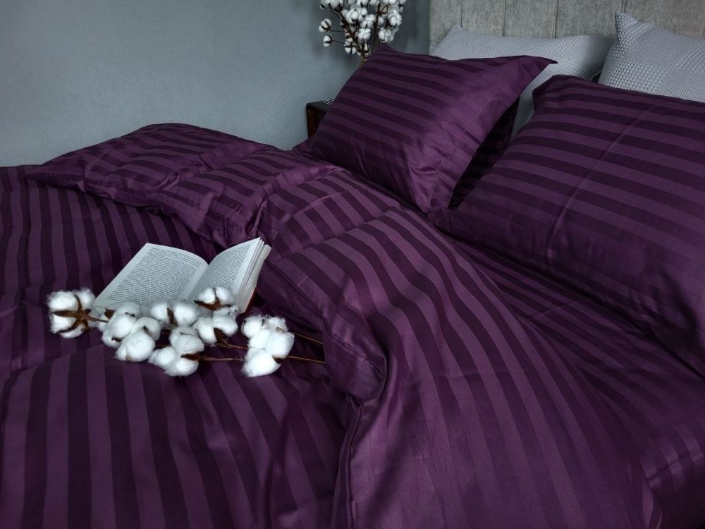 Постельное бельё сатин-страйп премиум Комфорт Текстиль Stripe PREMIUM, PURPLE FOAM 2/2см