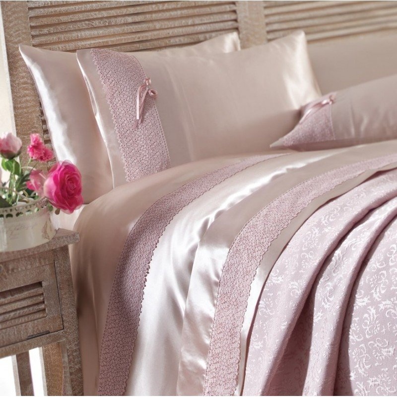 Комплект Karaca Home Vip Collection постельное + покрывало Tugce розовый
