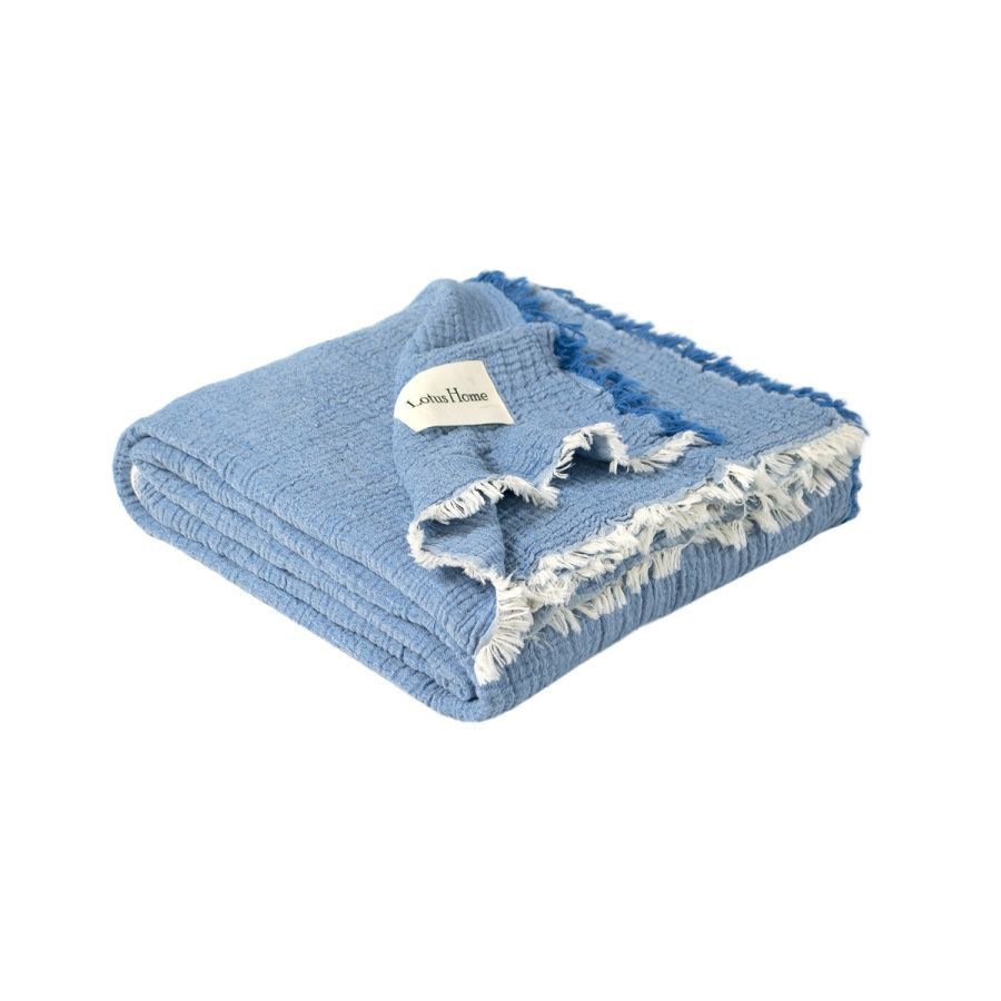 Покривало муслінове Lotus Home - Larna muslin blue, Блакитний, Полуторний, 160х200 см, Без наволочок