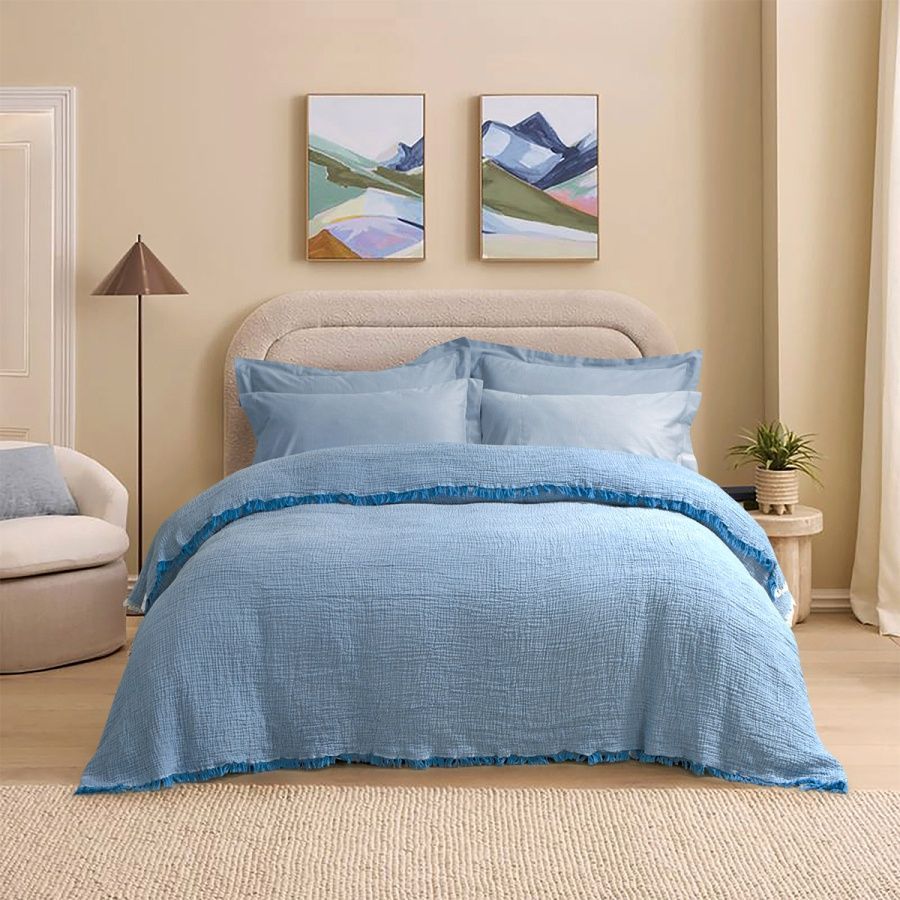 Покривало муслінове Lotus Home - Larna muslin blue, Блакитний, Полуторний, 160х200 см, Без наволочок
