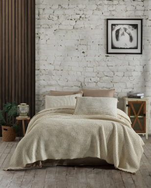 Постельное белье с покрывалом Dantela Satin Drina Bej