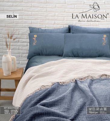 Постельное белье с муслиновым покрывалом La Maison Selin Mavi &ndash; Ekru