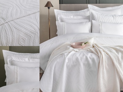 Набор постельное белье с покрывалом и пледом Apricitas home "BELMONT WHITE"