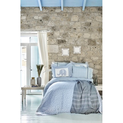 Набор постельное белье с покрывалом + плед Karaca Home - Zilonis mavi
