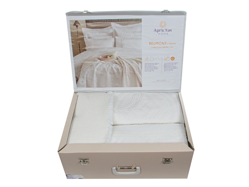 Набор постельное белье с покрывалом и пледом Apricitas home "BELMONT WHITE"
