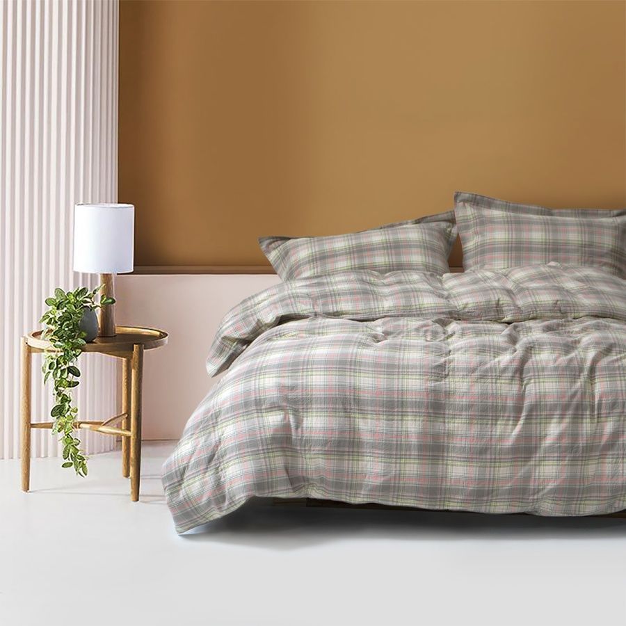 Постельное белье вареный хлопок Lotus Home Premium - Checked Madras серый