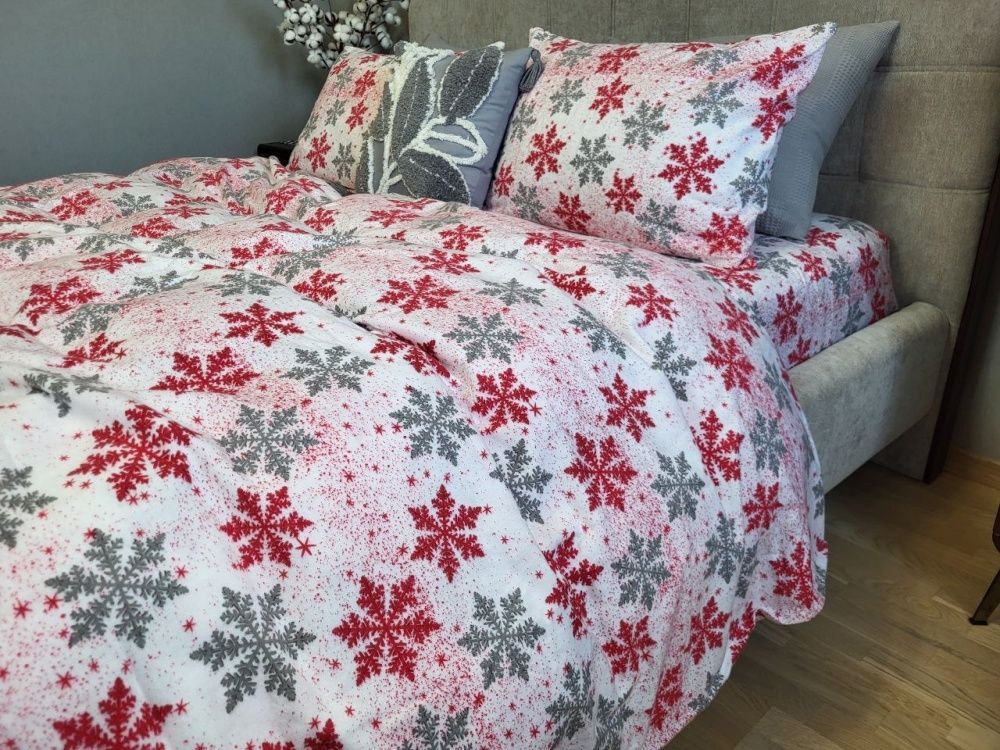 Постільна білизна фланель Комфорт текстиль Сніжинка сіра, Turkish flannel