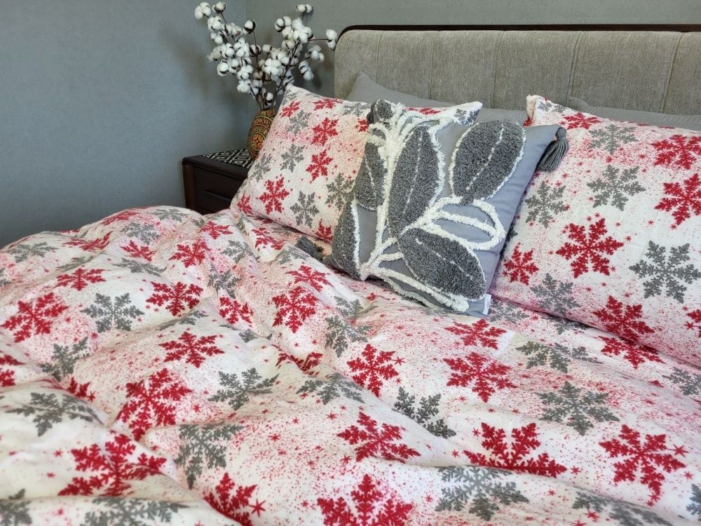 Постільна білизна фланель Комфорт текстиль Сніжинка сіра, Turkish flannel