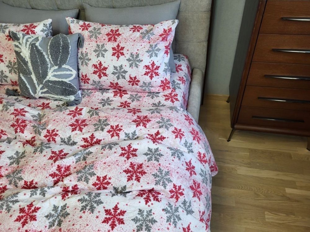 Постільна білизна фланель Комфорт текстиль Сніжинка сіра, Turkish flannel