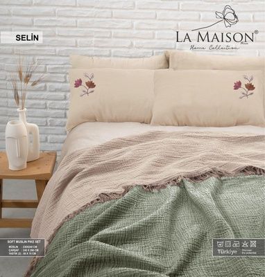 Постельное белье с муслиновым покрывалом La Maison  Selin Yesil- Bej