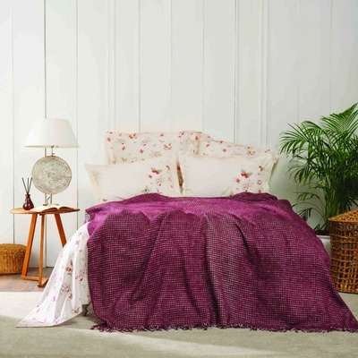 Набор постельное белье с пледом Karaca Home - Luna bordo
