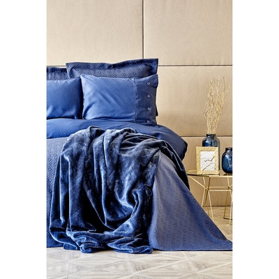 Набор постельное белье с покрывалом + плед Karaca Home - Infinity lacivert