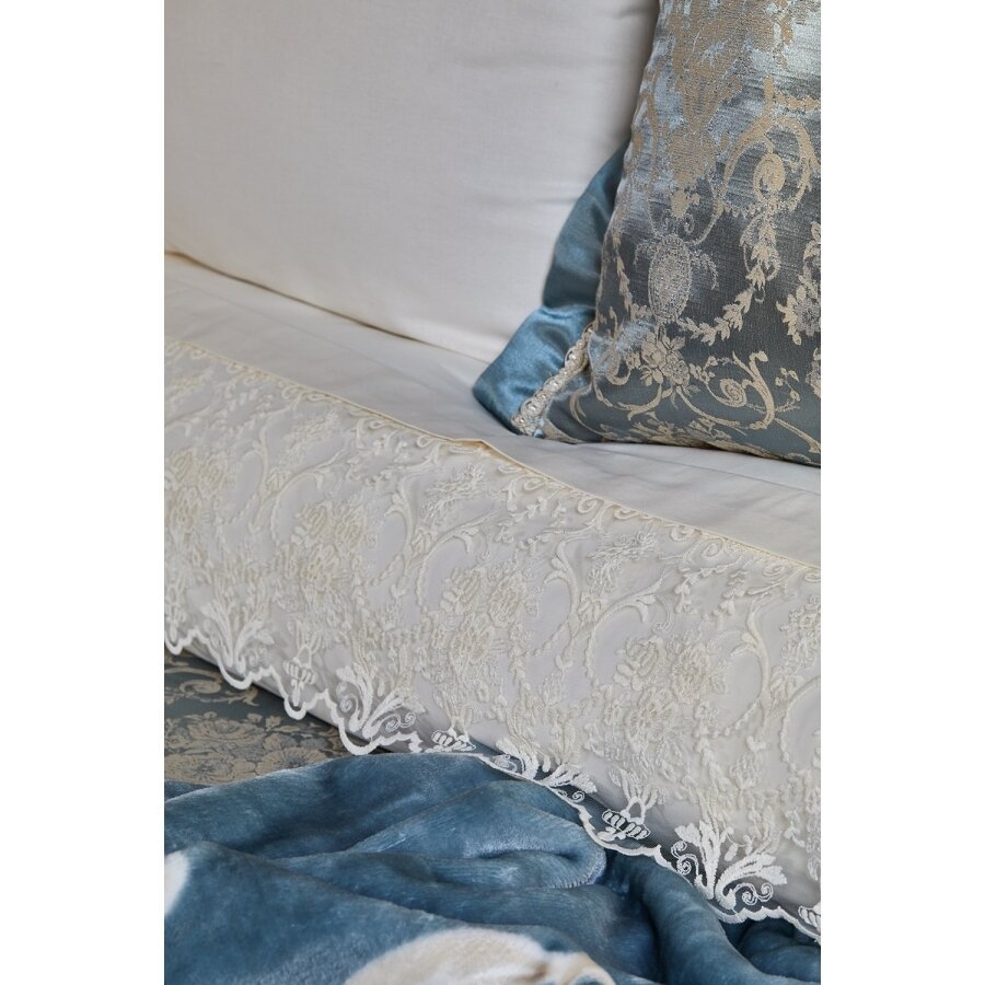 Набор постельное белье с покрывалом + плед Karaca Home - Trella mavi