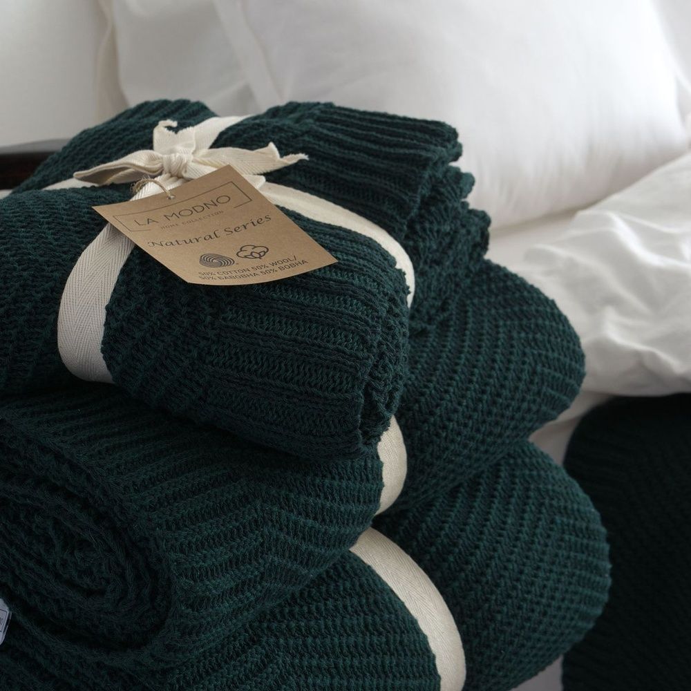 В'язаний плед LaModno WoolCotton Balance Emerald