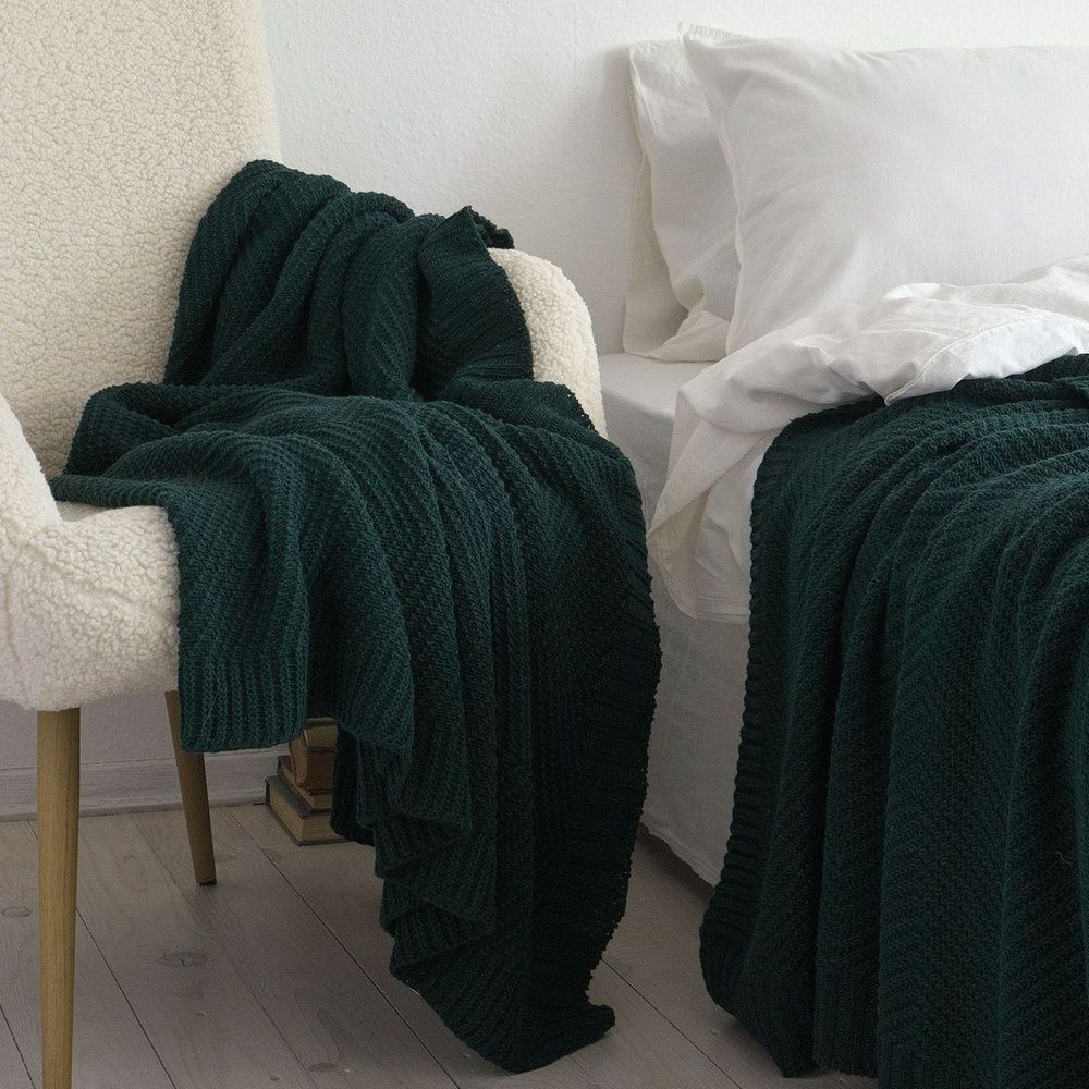 В'язаний плед LaModno WoolCotton Balance Emerald