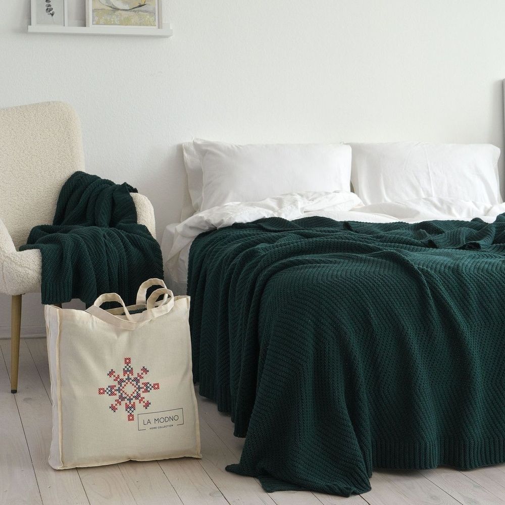 В'язаний плед LaModno WoolCotton Balance Emerald