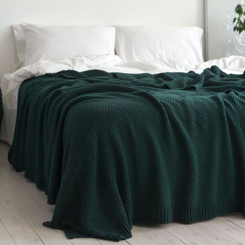 В'язаний плед LaModno WoolCotton Balance Emerald