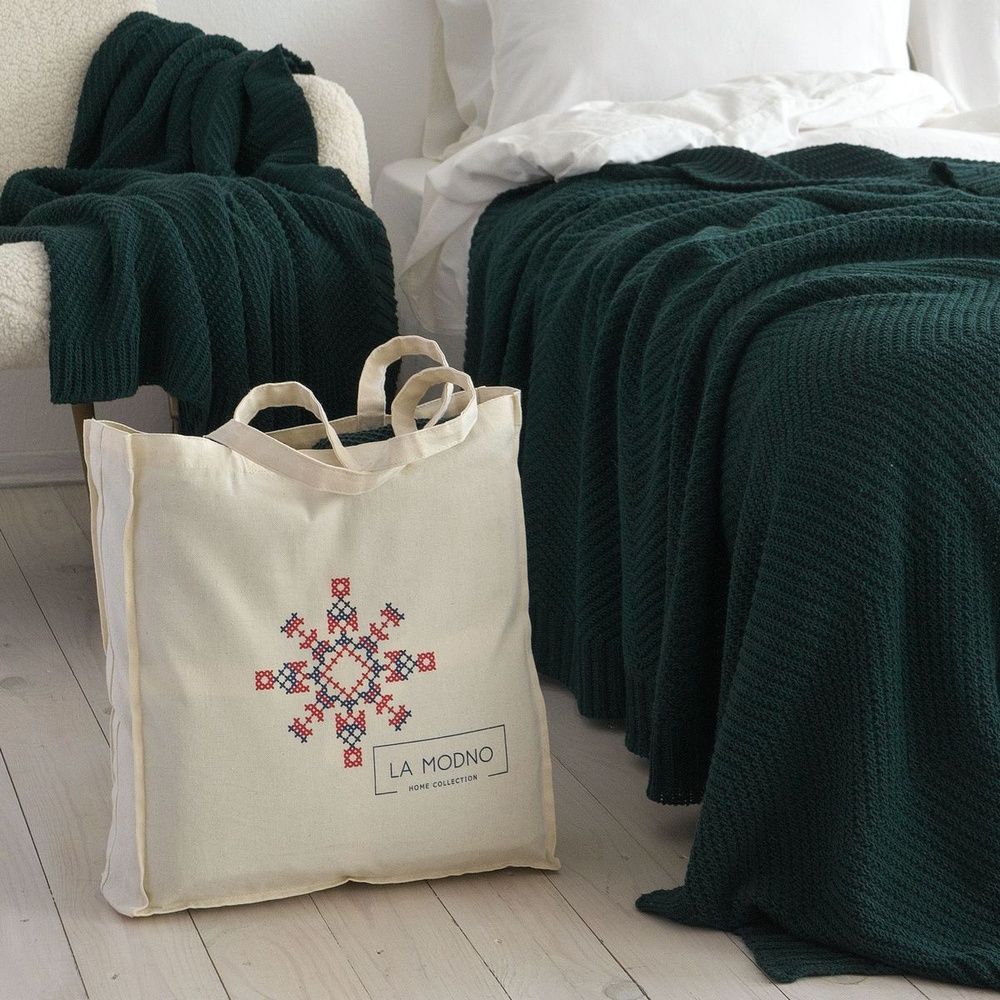 В'язаний плед LaModno WoolCotton Balance Emerald