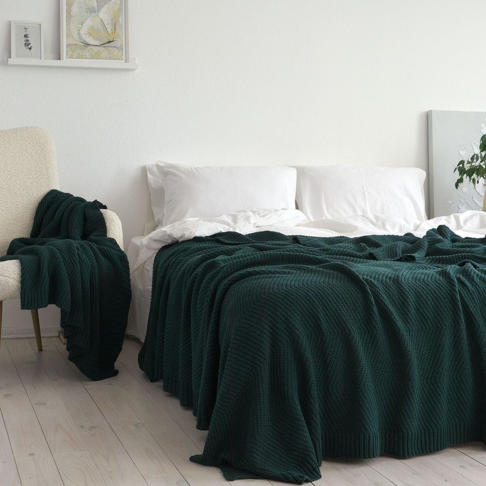 В'язаний плед LaModno WoolCotton Balance Emerald