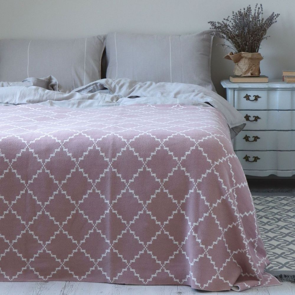 Плед хлопок LA MODNO DIAMOND Rose-Ecru