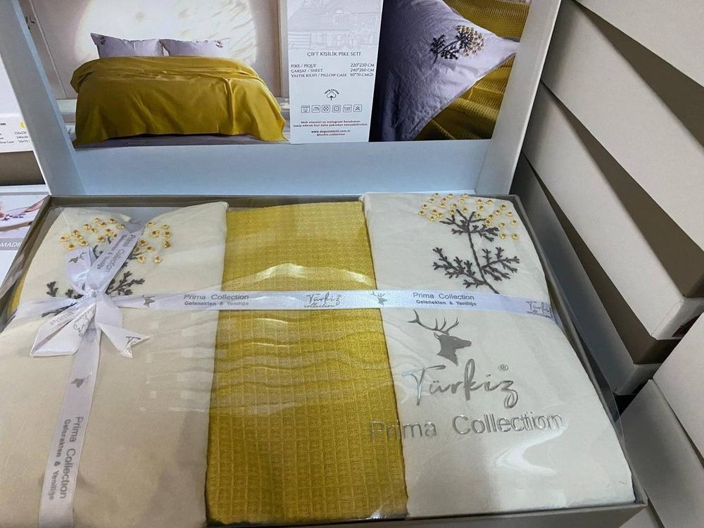 Літня постільна білизна варена бавовна з піке Turkiz Prima Sari