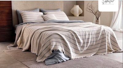 Покривало муслінове Saheser Striped mavi, Cиній, Євро, 230х250 см