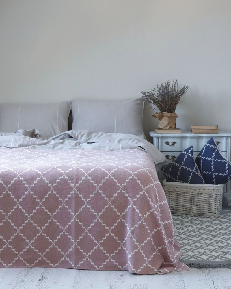 Плед хлопок LA MODNO DIAMOND Rose-Ecru