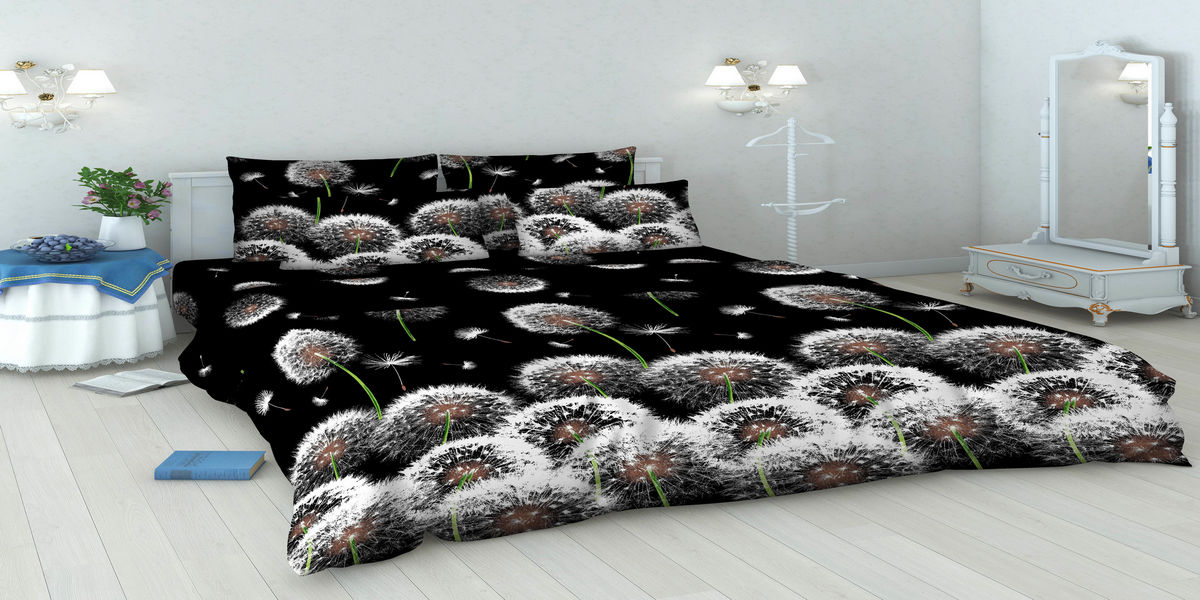 Черное постельное белье с 3D рисунком